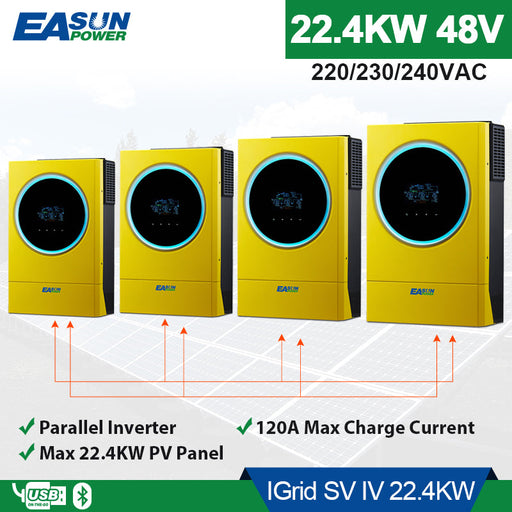 EASUN POWER Hybrid Solar Inverter 22.4KW 230vac MPPT 120A Solar Charger PV Input 6000W 450vdc LED Ring Lights Touchable Button 1 phase&3 phase-EASUN POWER Official Store