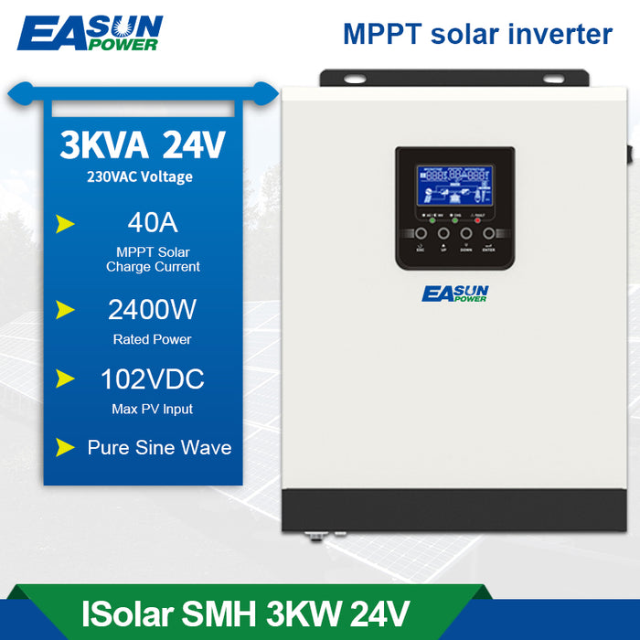 3KVA 2400W 230VAC Off Grid Inversor Pure Sine Wave Solar Charger Built in MPPT 40A 24V Battery Charger 50/60Hz Hybrid Inverter(UK)-EASUN POWER Official Store