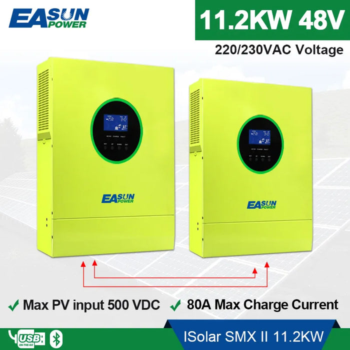 Easun Power Solar-Wechselrichter 11,2 kW/11200 W MPPT reine Sinuswelle 500 VDC 60 A Solarladeregler 48 V 220 V 50 Hz/60 Hz netzunabhängiger Wechselrichter mit WLAN-Modul