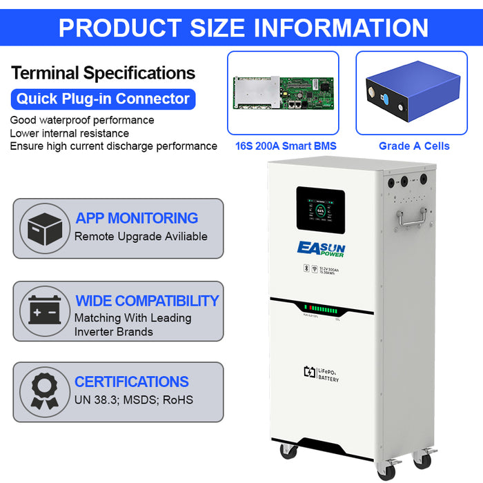 [0% Vat] Easun Power 15KW 51.2.V 200AH 300AH LiFePO4 Battery