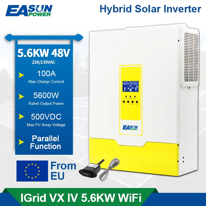 Easun Power Hybrid Solar Inverter 5.6KW 450Vdc PV 100A MPPT Parallel Inverter 230V 48V Pure Sine Wave Hybrid Inverter Battery Charger -EASUN POWER Official Store