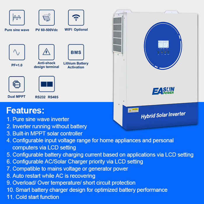 EASUN 11KW Off Grid Inverter Build-in MPPT 120A 160A With Wifi Accept No Battery Work No Parallel