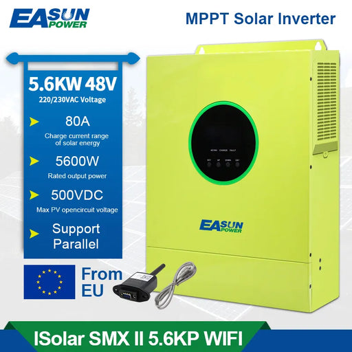 Easun Power 5.6KW/5600W Solar Inverter  MPPT Pure Sine Wave 500VDC 80A Solar Charge Controller 48V 220V 50Hz/60Hz Off Grid Inverter With Wifi Module-EASUN POWER Official Store