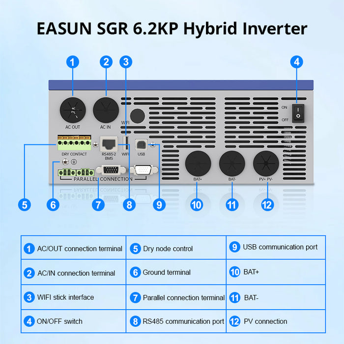 EASUN POWER 6.2KW 48V Hybrid Inverter 100A MPPT Support Parallel with WIFI