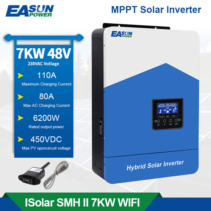 EASUN POWER Soalr Inverter 7000W MPPT 110A 500VDC PV Input 220VAC 48VDC 6KW Pure Sine Wave hybrid inverter With WiFI Ship From EU
