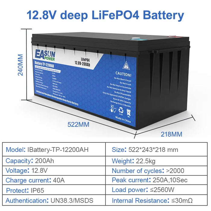 EASUN 100AH 12.8V Lithium Energy Storage Battery Iron Battery for Solar Power System