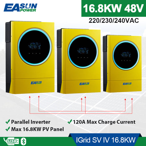 EASUN POWER Hybrid Solar Inverter 16.8KW 230vac MPPT 120A Solar Charger PV Input 6000W 450vdc LED Ring Lights Touchable Button 1 phase&3 phase-EASUN POWER Official Store