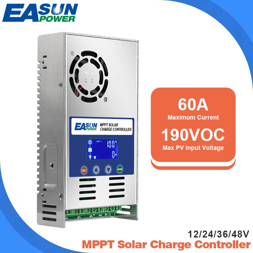 EASUN POWER 60A MPPT  Solar Charger Controller and solar panel solar charge regulator 12V 24V 36V 48V Battery PV Input 190VOC-EASUN POWER Official Store